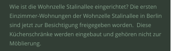 Wie ist die Wohnzelle Stalinallee eingerichtet? Die ersten Einzimmer-Wohnungen der Wohnzelle Stalinallee in Berlin sind jetzt zur Besichtigung freigegeben worden.  Diese Küchenschränke werden eingebaut und gehören nicht zur Möblierung.